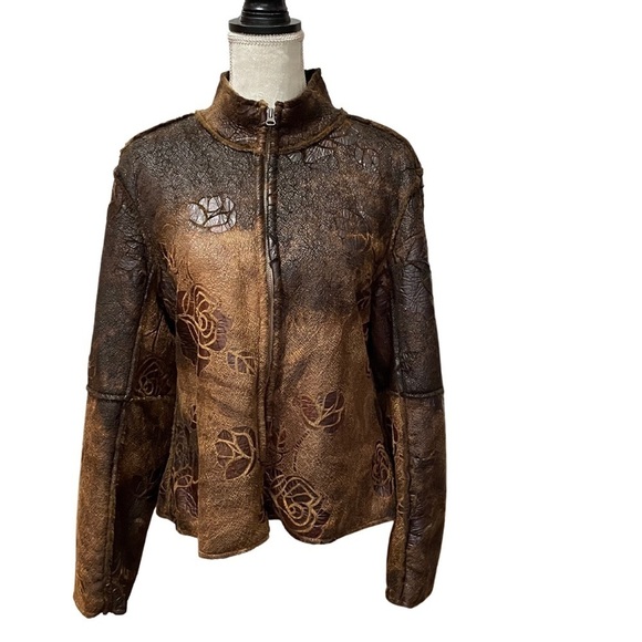 True Grit Brown Floral Rose Faux Fur Jacket Western Small L - Picture 2 of 13